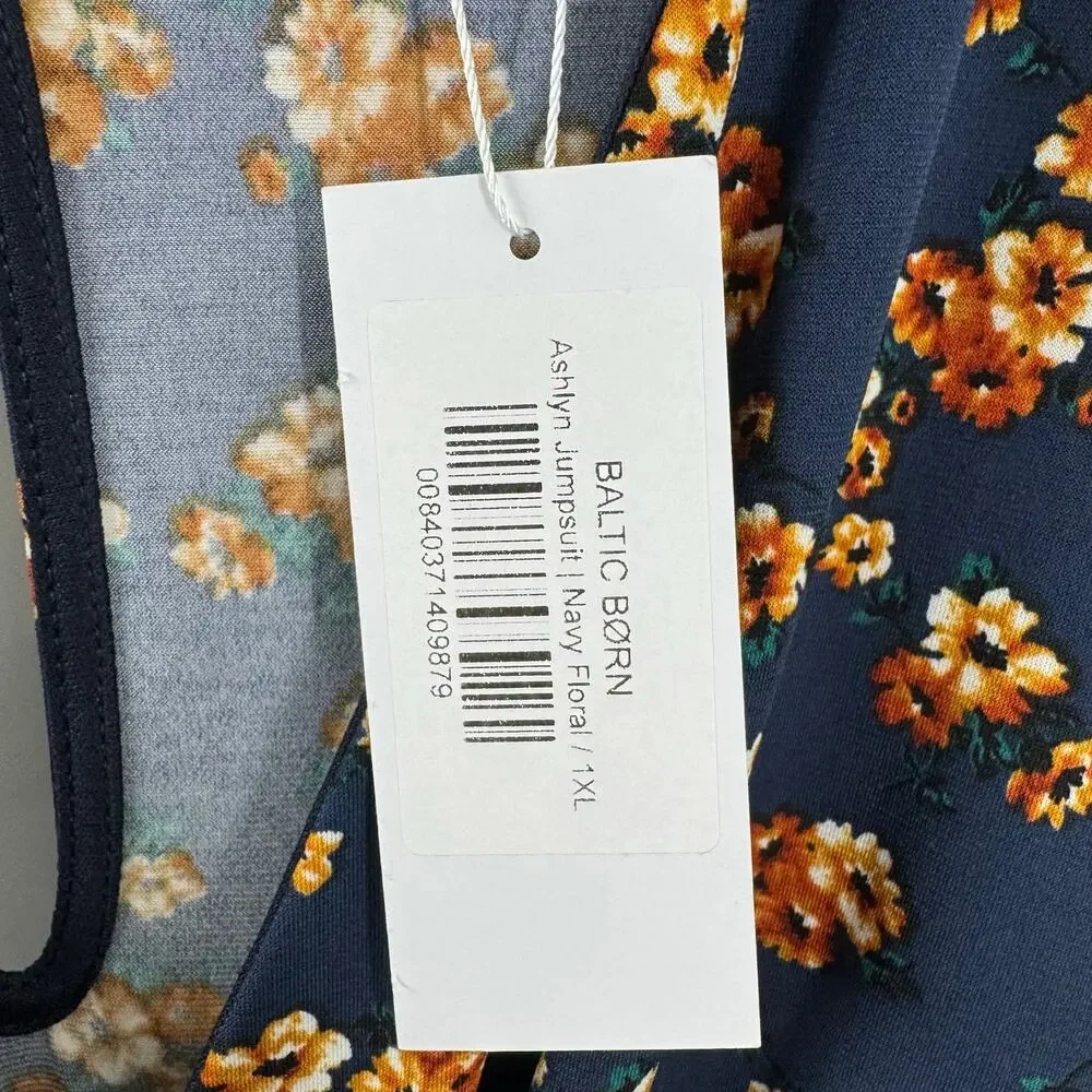 NEW Baltic Born Ashlyn Jumpsuit 1X Navy Floral Wrap Belted Wide Leg Plus Boho - Picture 10 of 11